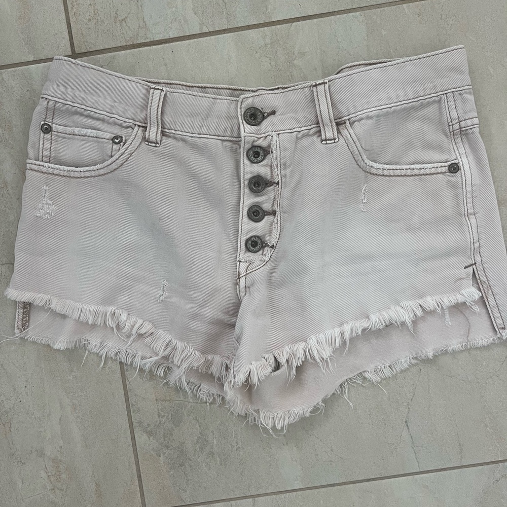 Free People Cream Jean Shorts with Frayed Hem size 27